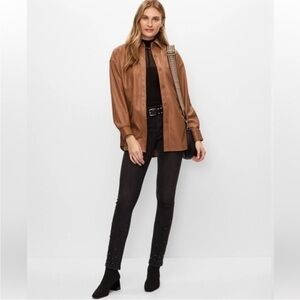 New Joseph Ribkoff | Tan Beige Button Down Vegan Leather Faux Leather Overshirt